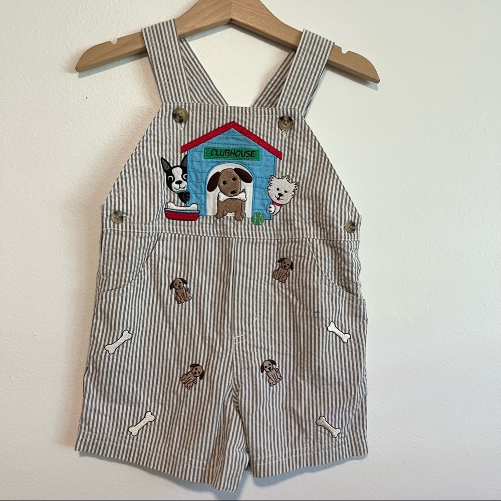 Dillard’s Starting Out Baby Overalls Dog Embroidery Seersucker Cotton Bl…